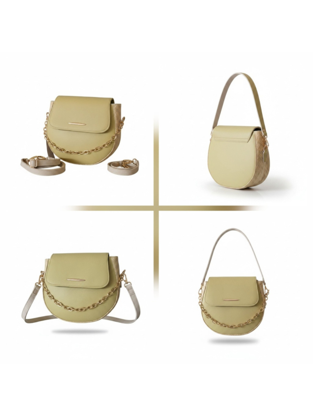 2 Straps Soft Yellow Ivory Embossed Tooled Artisan LEATHER Crossbody Purse Bag - Picture 2 of 16